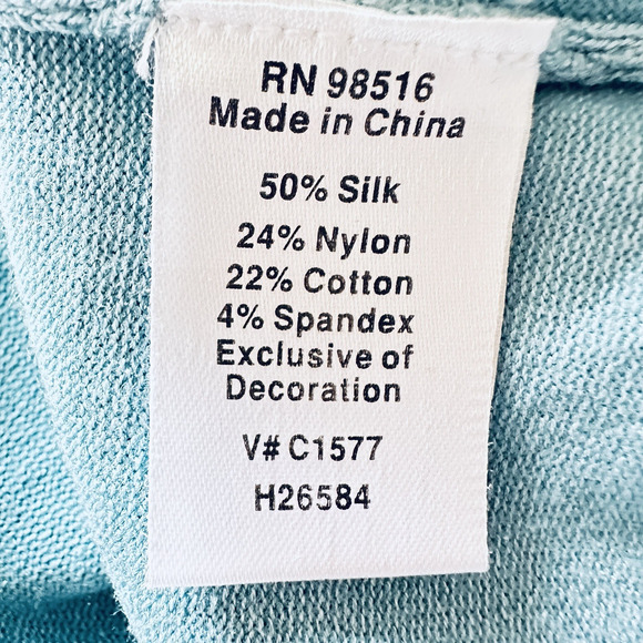 J. Jill‎ Mock sz M Wrap Knit Silk Blend Crochet Trim Sweater Turquoise - Picture 4 of 5